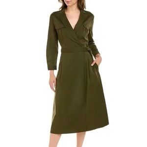 J.McLaughlin Nikita olive green wrap belted utility midi dress size M